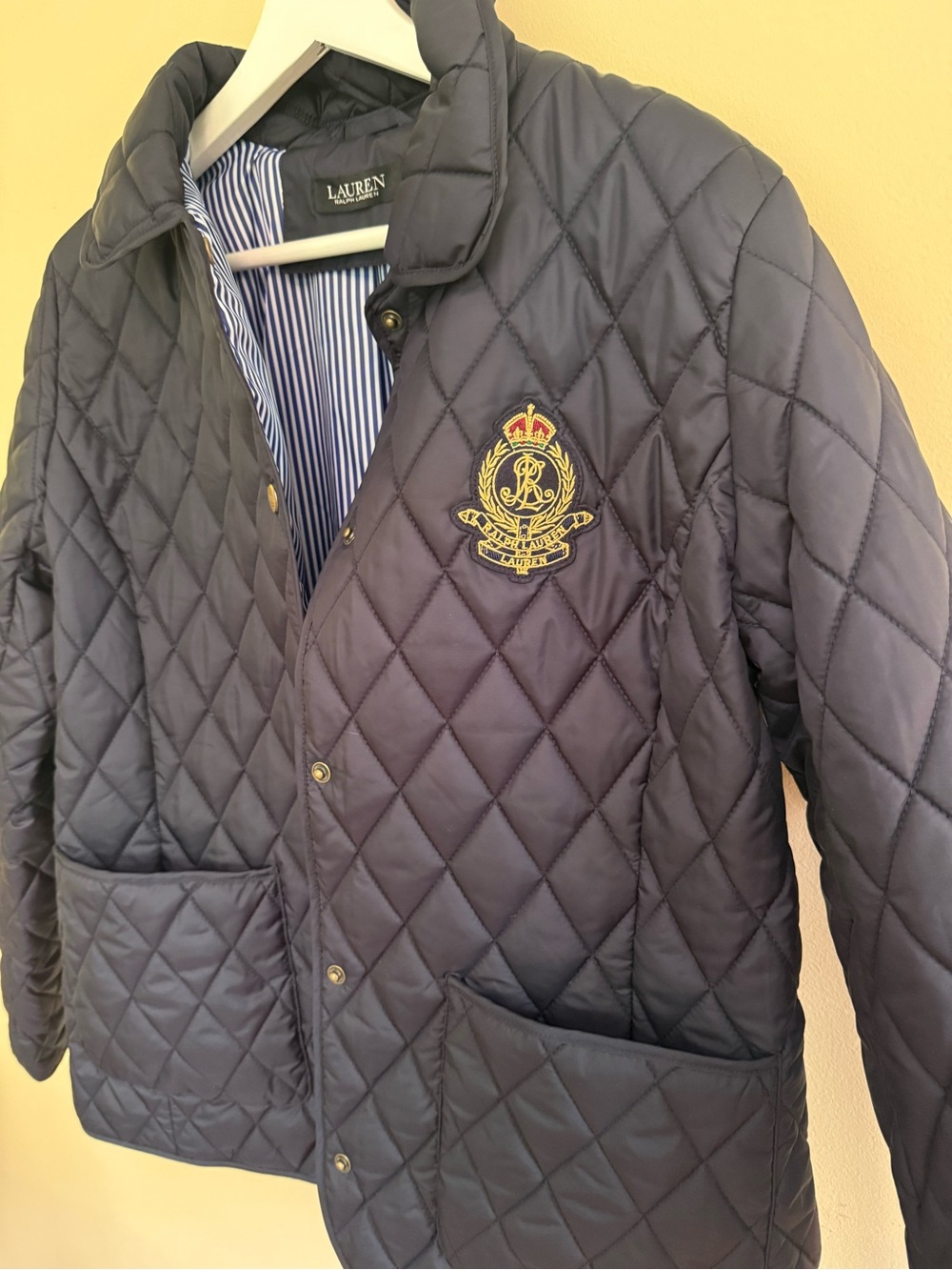 NWOT Lauren Ralph Lauren Navy Quilted Puffer Jacket with Crest - Picture 3 of 5